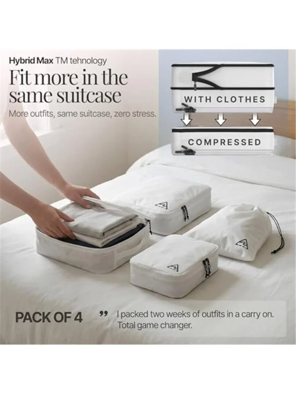 Compression Packing Cubes Travel Organizer Luggage Packing Cube Set 4 Piece